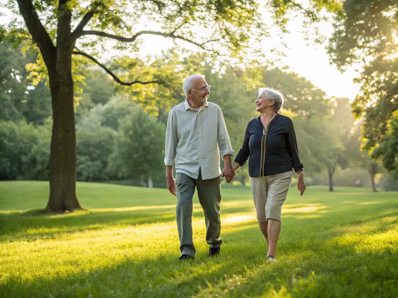 A serene image of a retired couple enjoying their financial security, representing the stability and growth achieved through diversified retirement planning strategies.